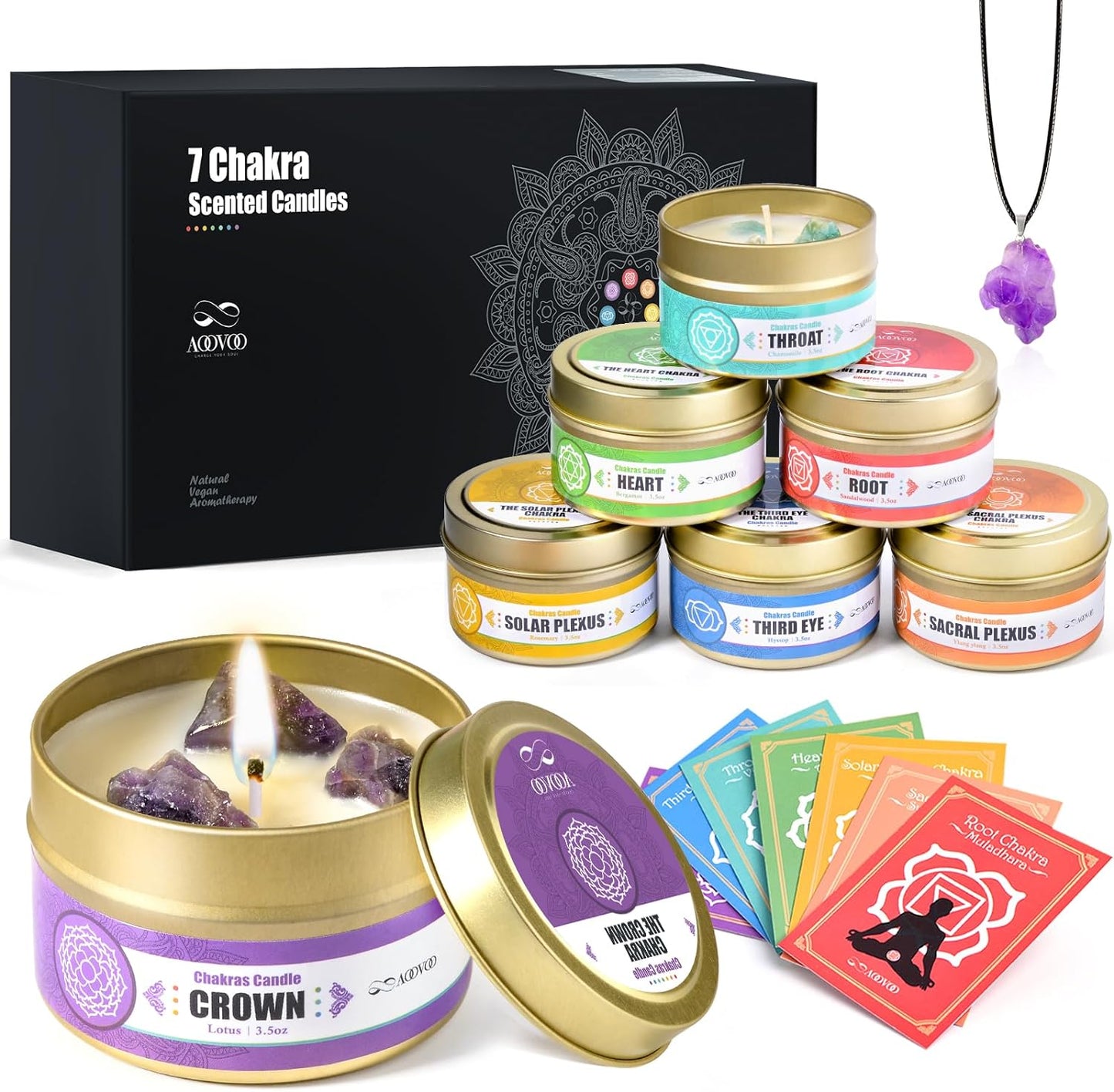 Chakra Candles with Healing Crystals - 7 Chakra Candle Set